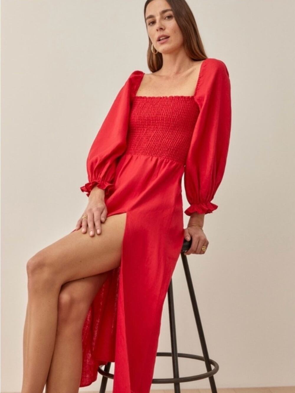 Reformation Gitane Red Linen Midi Dress XS